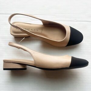 Anne Klein Tan and Black Slingback Flats